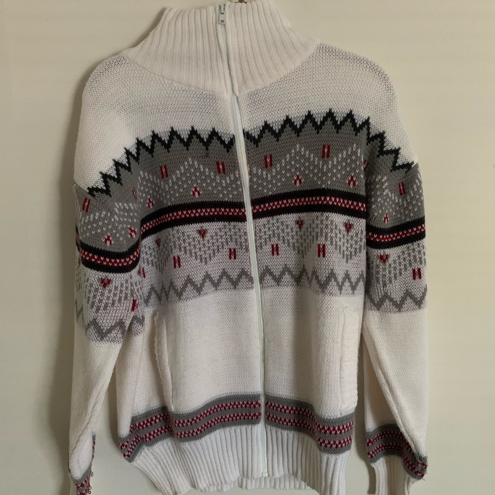 BLAIR  White ZIP- Up Holiday Sweater